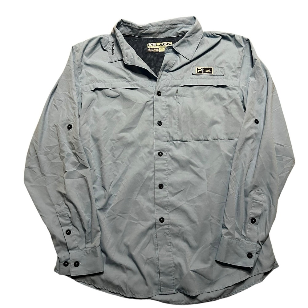 Pelagic Eclipse Guide Shirt Blue Button Offshore … - image 1